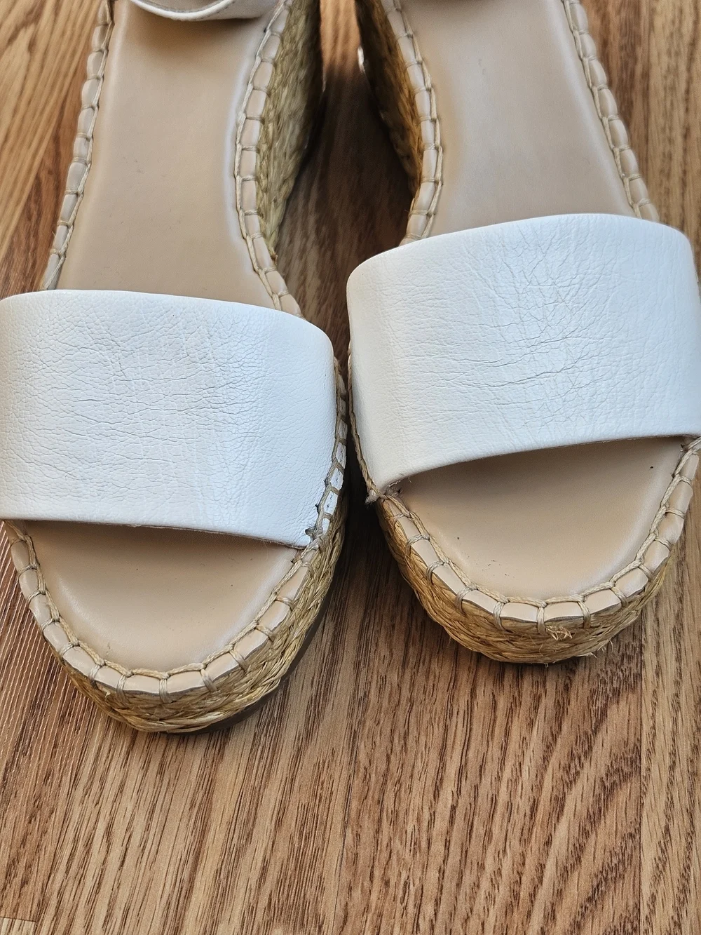 ​Franco Sarto White Leather Wedge Espadrille Sandals